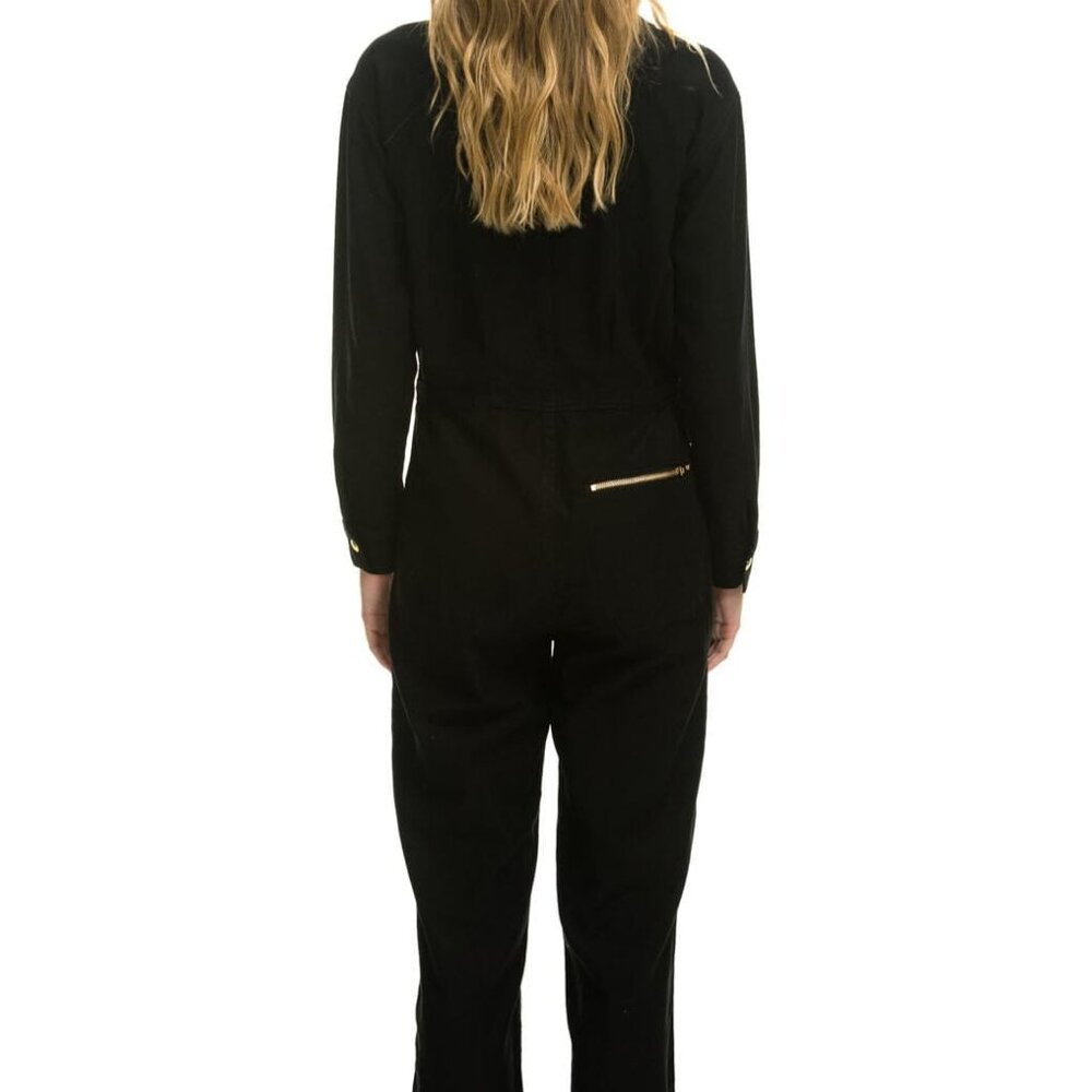 Aviation Black Utility Zip-Front Jumpsuit Gold Hardware XS - Picture 8 of 8
